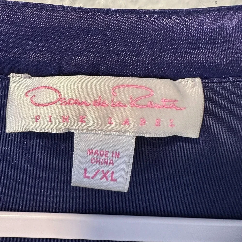Oscar de la Renta (L-XL) Pink‎ Label Velour Velvet Satin Caftan Purple Blue Robe